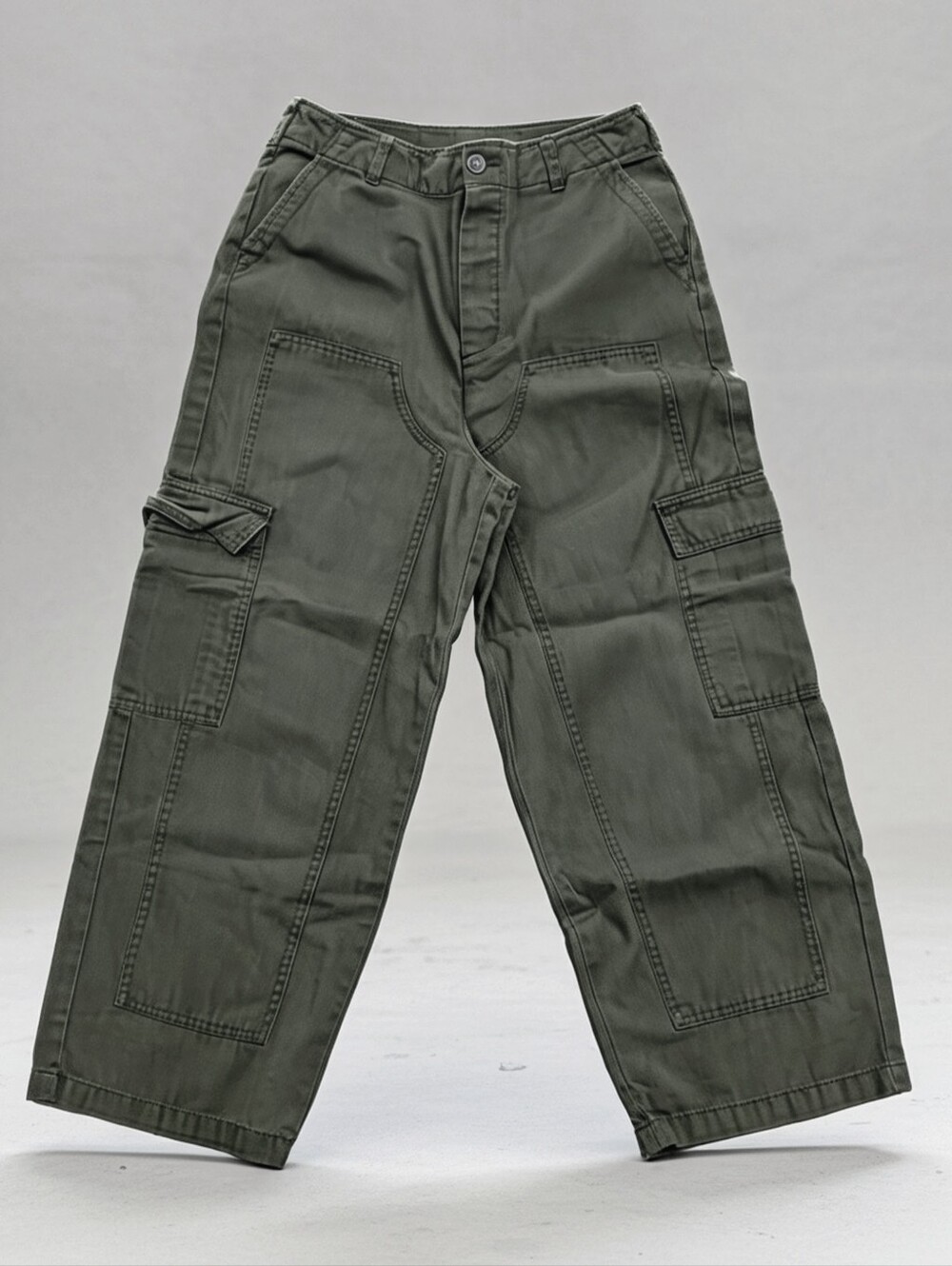Universal Thread Barrel Cargo Pants Olive Green Rigid Canvas Double Knee Size 4